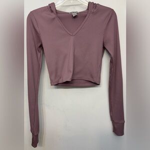Forever 21 Purple Ribbed V-Neck Cropped Hoodie With Thumb Holes Womans Size XS